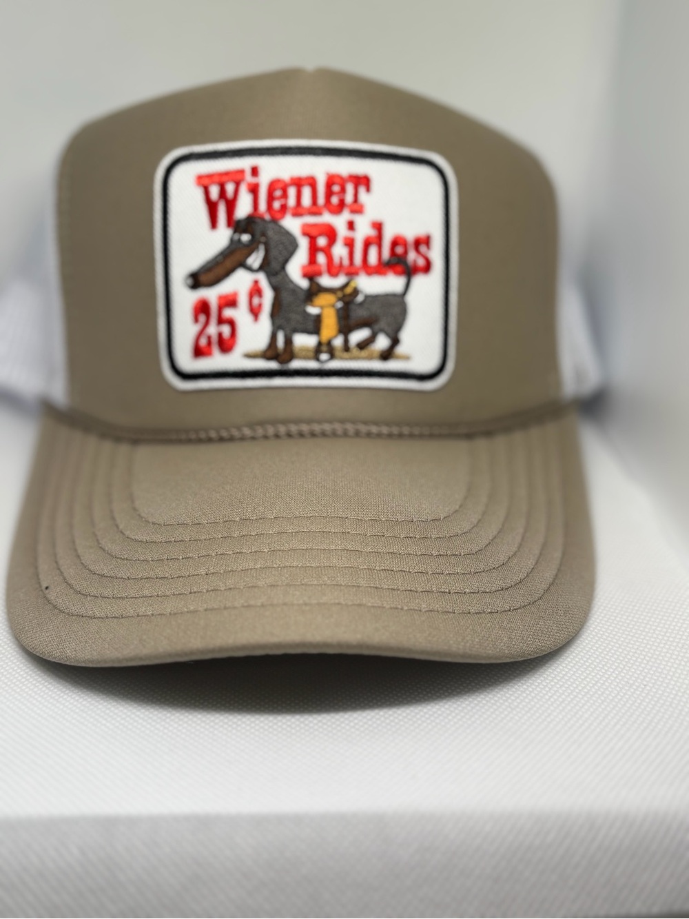 OTTO Tan Wiener Rides Trucker Hat with Red Patch